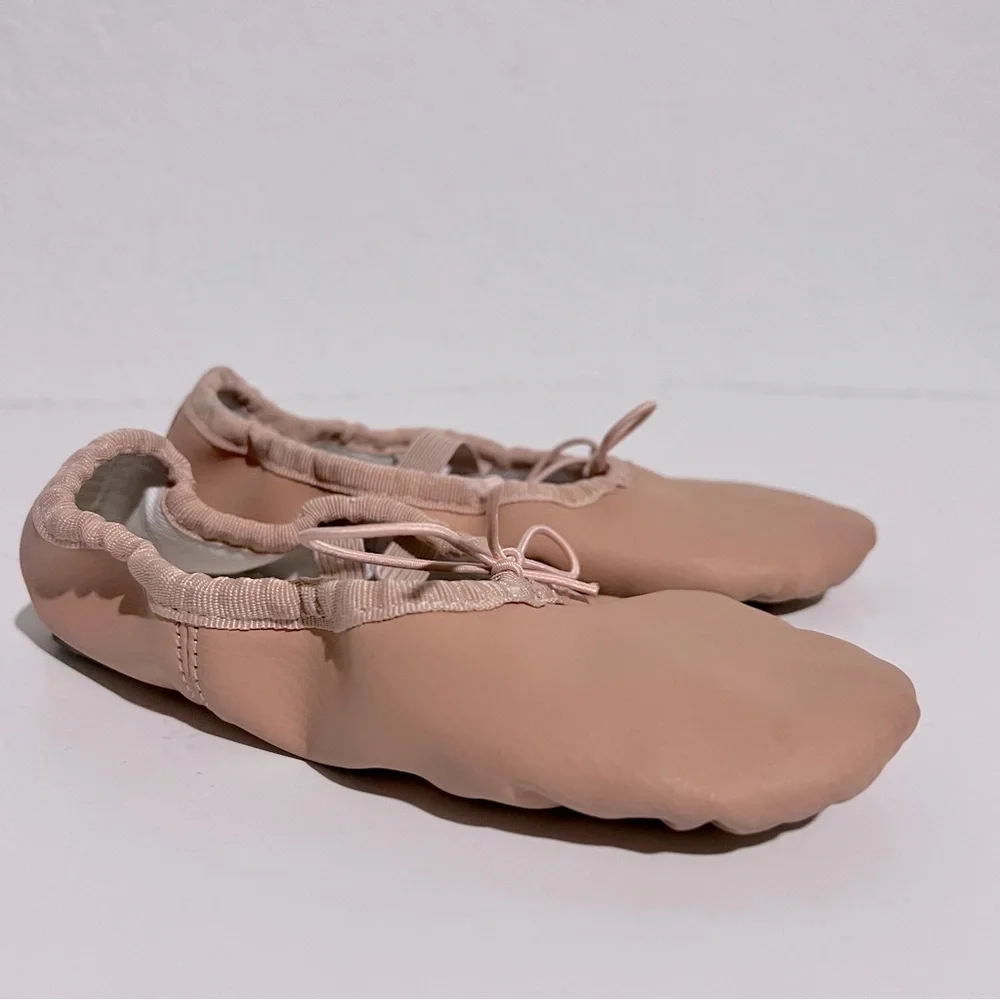 Stella Pink Leather Ballet Slippers w Elastic Straps & Drawcord Little Girl 13